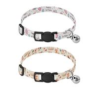 Dog Collar Soft Padding Buckle Pet Collars with Bells Adjustable Fits Small Dogs Puppies Cats 2 Pcs Birthday Balloon Cake Autumn Pumpkin Beige