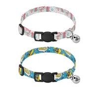Dog Collar Soft Padding Buckle Pet Collars with Bells Adjustable Fits Small Dogs Puppies Cats 2 Pcs Santa Claus Gift Star Rubber Duck Bubbles Lightning Sunglasses