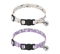 Dog Collar Soft Padding Buckle Pet Collars with Bells Adjustable Fits Small Dogs Puppies Cats 2 Pcs Dachshund Dogs Run Cute White Pink Ghost