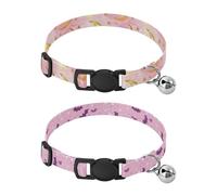 Dog Collar Soft Padding Buckle Pet Collars with Bells Adjustable Fits Small Dogs Puppies Cats 2 Pcs Clouds Stars Moon Pink Bat Moon