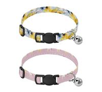 Dog Collar Soft Padding Buckle Pet Collars with Bells Adjustable Fits Small Dogs Puppies Cats 2 Pcs Watercolor Honey Combs Sunflower Unicorn Star