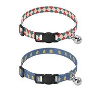 Dog Collar Soft Padding Buckle Pet Collars with Bells Adjustable Fits Small Dogs Puppies Cats 2 Pcs Green Red Diamond Grid Bread Maker Blue