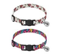 Dog Collar Soft Padding Buckle Pet Collars with Bells Adjustable Fits Small Dogs Puppies Cats 2 Pcs Poinsettias Holly Leaves Leopard Print Rainbow Color