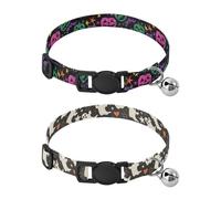 Dog Collar Soft Padding Buckle Pet Collars with Bells Adjustable Fits Small Dogs Puppies Cats 2 Pcs Halloween Pumpkins Glittery Stars Bats Neon Halloween Ghost Stars
