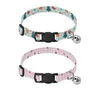 Dog Collar Soft Padding Buckle Pet Collars with Bells Adjustable Fits Small Dogs Puppies Cats 2 Pcs Christmas Sock Tree Presents Cherry Pink Plaid