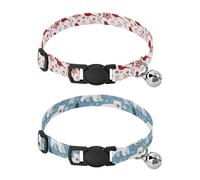 Dog Collar Soft Padding Buckle Pet Collars with Bells Adjustable Fits Small Dogs Puppies Cats 2 Pcs Snowflake Bird Polar Bear Tree Snow