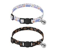 Dog Collar Soft Padding Buckle Pet Collars with Bells Adjustable Fits Small Dogs Puppies Cats 2 Pcs Bear Flower Apple Black