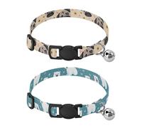 Dog Collar Soft Padding Buckle Pet Collars with Bells Adjustable Fits Small Dogs Puppies Cats 2 Pcs Pug Faces Heart Flower Polar Bear Snow