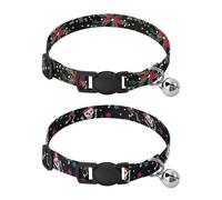 Dog Collar Soft Padding Buckle Pet Collars with Bells Adjustable Fits Small Dogs Puppies Cats 2 Pcs Holly Leave with Red Bows Dancing Floral Skeleton