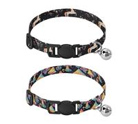 Dog Collar Soft Padding Buckle Pet Collars with Bells Adjustable Fits Small Dogs Puppies Cats 2 Pcs Unicorn Moon Flower Magical Mushroom