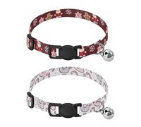 Dog Collar Soft Padding Buckle Pet Collars with Bells Adjustable Fits Small Dogs Puppies Cats 2 Pcs Cookies Santa Snowflakes Coffee Sugar Snowflakes