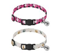 Dog Collar Soft Padding Buckle Pet Collars with Bells Adjustable Fits Small Dogs Puppies Cats 2 Pcs Wave-shaped Check Space Astronaut Rocket
