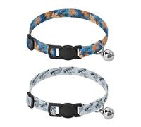 Dog Collar Soft Padding Buckle Pet Collars with Bells Adjustable Fits Small Dogs Puppies Cats 2 Pcs Maple Leaf Dream Mallard Water Plants