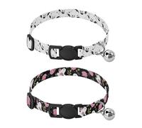 Dog Collar Soft Padding Buckle Pet Collars with Bells Adjustable Fits Small Dogs Puppies Cats 2 Pcs Cute Line Ghosts Cute Ghost Rose