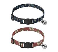 Dog Collar Soft Padding Buckle Pet Collars with Bells Adjustable Fits Small Dogs Puppies Cats 2 Pcs Green Yellow Snowflake White Horse Red