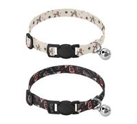 Dog Collar Soft Padding Buckle Pet Collars with Bells Adjustable Fits Small Dogs Puppies Cats 2 Pcs Leopard Print Bow Black Five-pointed Star Guitar Skull Speaker