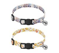 Dog Collar Soft Padding Buckle Pet Collars with Bells Adjustable Fits Small Dogs Puppies Cats 2 Pcs Bow and Soccer Ball Watercolor Bread