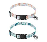 Dog Collar Soft Padding Buckle Pet Collars with Bells Adjustable Fits Small Dogs Puppies Cats 2 Pcs Colorful Croissant Stars Cat Flower Watercolor