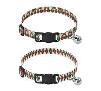 Dog Collar Soft Padding Buckle Pet Collars with Bells Adjustable Fits Small Dogs Puppies Cats 2 Pcs Red Green Diamond Shaped Bow Red Green Diamond Grid