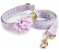 dog collar, Stylish Dog Wedding Collar and Leash Set - Cotton Fancy Pet for Large Dogs with Bow and Metal Buckle(Purple,S)