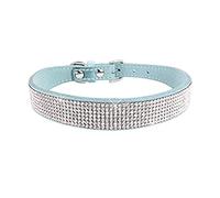Dog Collar Suede Fiber Crystal Dog Collar Comfortable Glitter Rhinestone Dog Collars Zinc Alloy Buckle For Small Dogs Cats 1Pcs Light Blue L