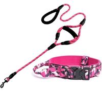 dog collar, Tactical Dog Collar and Leash Set Adjustable Nylon Soft for Medium Large Dogs Reflective 4.9 FT Handle(Pink Set,XL)