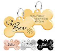 Dog Collar Tags for Pets Engraved, Personalised ID Tag, Bone Shape Name Tag for Dogs & Cats, Double-Side Engraving, Stainless Steel, Polished Gold