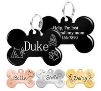 Dog Collar Tags for Pets Engraved, Personalised ID Tag, Bone Shape Name Tag for Dogs & Cats, Double-Side Engraving, Stainless Steel, Polished Black