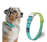 Dog Collar - Waterproof with Reflective Metal Clasp - 33-55 cm (Medium Dog) Adjustable Nylon Collar and Fluorescent Stitching Colourful Dog Collar