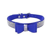 Dog Collar with Bow, Adjustable, Puppy Rhinestone Crystal Collars for Dogs and Cats, Bow Cat Collar for More Comfort Recall Lead Collar (Dark Blue, S)