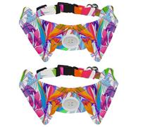 Dog Collar with Bow Tie, Adjustable Dog Formal Tuxedo Collar with Removable Shirt Collar, Cat Collars for Small Pets, Summer Floral Palm