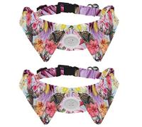 Dog Collar with Bow Tie, Adjustable Dog Formal Tuxedo Collar with Removable Shirt Collar, Cat Collars for Small Pets, Tropical Flowers Palm Leaves Jungle Leaf Hibiscus Orchid Bird