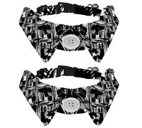 Dog Collar with Bow Tie, Adjustable Dog Formal Tuxedo Collar with Removable Shirt Collar, Cat Collars for Small Pets, Cool Geometry Black White Pattern