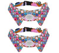 Dog Collar with Bow Tie, Adjustable Dog Formal Tuxedo Collar with Removable Shirt Collar, Cat Collars for Small Pets, Watercolor Fish Mermaid Scales Pattern