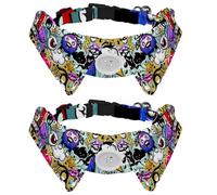Dog Collar with Bow Tie, Adjustable Dog Formal Tuxedo Collar with Removable Shirt Collar, Cat Collars for Small Pets, Graffiti Bizarre Elements and Characters Pattern
