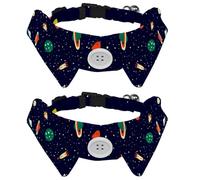 Dog Collar with Bow Tie, Adjustable Dog Formal Tuxedo Collar with Removable Shirt Collar, Cat Collars for Small Pets, Space Planets Orbits Rockets Satellite Flying Saucer Stars Cosmos