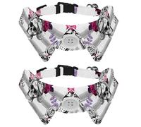 Dog Collar with Bow Tie, Adjustable Dog Formal Tuxedo Collar with Removable Shirt Collar, Cat Collars for Small Pets, Hipster Skull Flowers Roses Watercolor Stripes Pattern