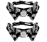 Dog Collar with Bow Tie, Adjustable Dog Formal Tuxedo Collar with Removable Shirt Collar, Cat Collars for Small Pets, Black and White Retro Geometric Shapes Pattern