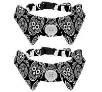 Dog Collar with Bow Tie, Adjustable Dog Formal Tuxedo Collar with Removable Shirt Collar, Cat Collars for Small Pets, Day of the Dead Suger Skull Balck White
