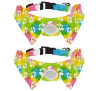Dog Collar with Bow Tie, Adjustable Dog Formal Tuxedo Collar with Removable Shirt Collar, Cat Collars for Small Pets, Watercolor Animal Footprint Dog Cat Paw Colorful Pattern