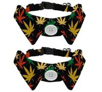 Dog Collar with Bow Tie, Adjustable Dog Formal Tuxedo Collar with Removable Shirt Collar, Cat Collars for Small Pets, Retro Cannabis Leaves