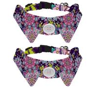 Dog Collar with Bow Tie, Adjustable Dog Formal Tuxedo Collar with Removable Shirt Collar, Cat Collars for Small Pets, Boho Bright Colors Mandala Floral Purple Flowers Pattern
