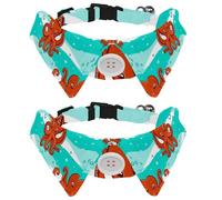 Dog Collar with Bow Tie, Adjustable Dog Formal Tuxedo Collar with Removable Shirt Collar, Cat Collars for Small Pets, Orange Octopuses Sea Waves