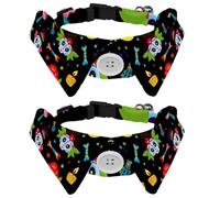 Dog Collar with Bow Tie, Adjustable Dog Formal Tuxedo Collar with Removable Shirt Collar, Cat Collars for Small Pets, Colorful Mexican Sugar Skulls Day of the Dead Guitar