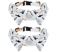 Dog Collar with Bow Tie, Adjustable Dog Formal Tuxedo Collar with Removable Shirt Collar, Cat Collars for Small Pets, Summer Palm Tree Surfboard Shark