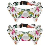 Dog Collar with Bow Tie, Adjustable Dog Formal Tuxedo Collar with Removable Shirt Collar, Cat Collars for Small Pets, Bright Birds and Flowers