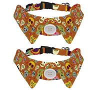 Dog Collar with Bow Tie, Adjustable Dog Formal Tuxedo Collar with Removable Shirt Collar, Cat Collars for Small Pets, Day of the Dead Mexican Sugar Skulls Pattern
