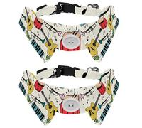 Dog Collar with Bow Tie, Adjustable Dog Formal Tuxedo Collar with Removable Shirt Collar, Cat Collars for Small Pets, Music Instruments Piano Guitar Drum Pattern
