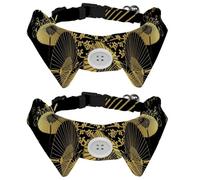 Dog Collar with Bow Tie, Adjustable Dog Formal Tuxedo Collar with Removable Shirt Collar, Cat Collars for Small Pets, Golden Fan Flower Unbrella Japanese Chinese Pattern