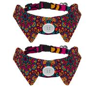 Dog Collar with Bow Tie, Adjustable Dog Formal Tuxedo Collar with Removable Shirt Collar, Cat Collars for Small Pets, Tribal Indian Ethnic Colorful Mandala Flowers Pattern